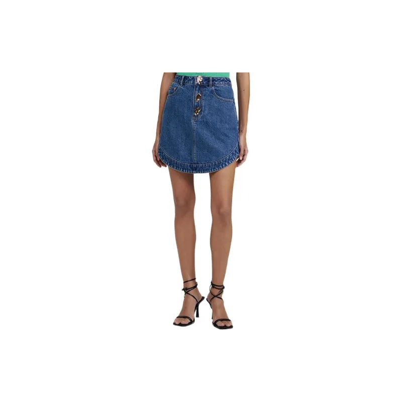 Self portrait Denim Short Skirts Women's Blue-2