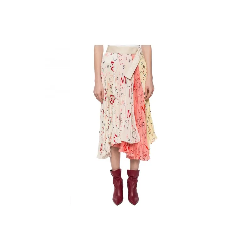 Moncler Silk Asymmetric Pleated Midi Skirt 'Ivory'-2
