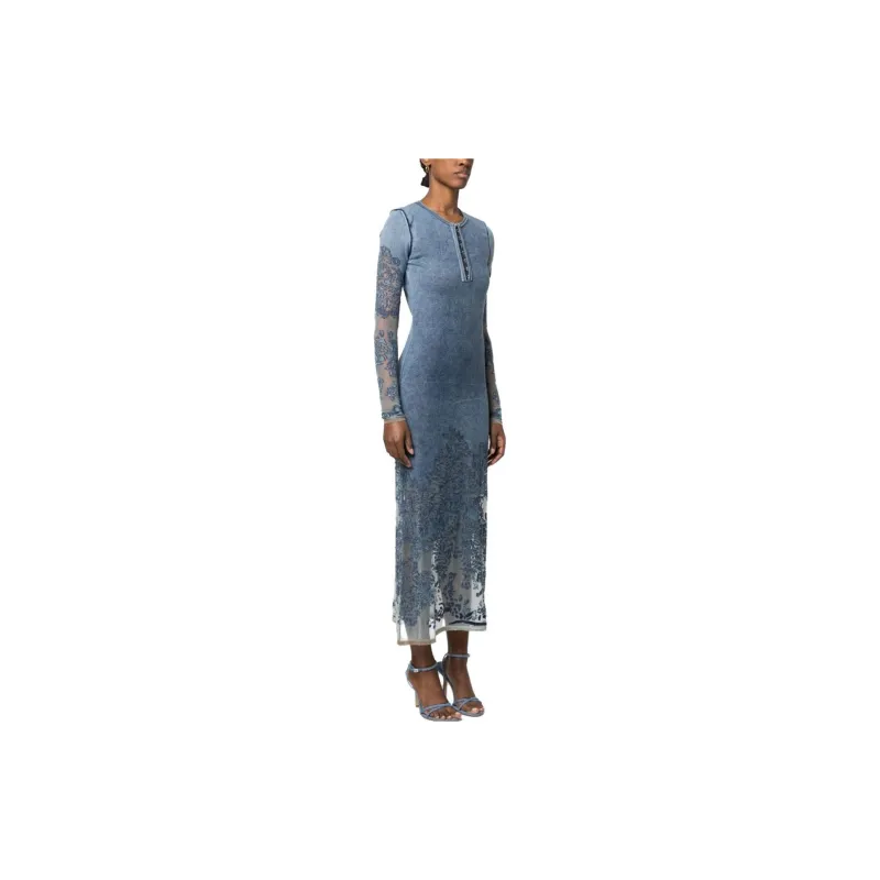 DIESEL Long-Sleeved Dresses Women's Blue Gray-3