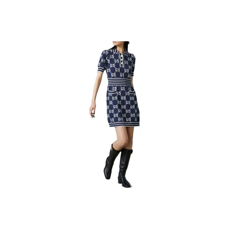 GUCCI Short-Sleeved Dresses Women's Dark Blue-2