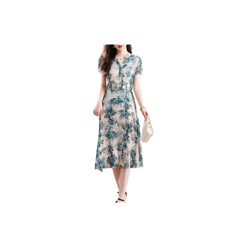 ETSE Short Sleeved Dresses Women's Blue-1
