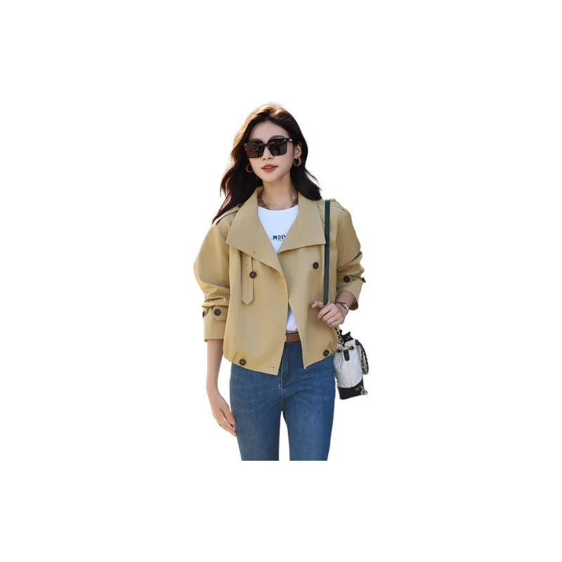 Yi Mengyuan Cropped Trench Coat Women's Khaki-3