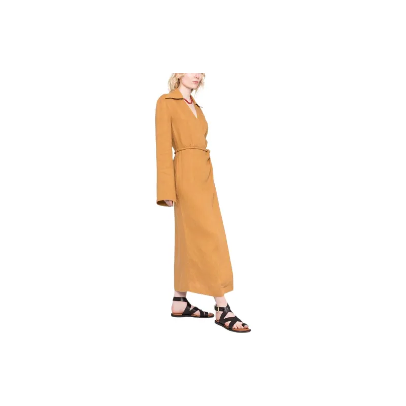 NANUSHKA Open-back Linen Midi Wrap Dress-3