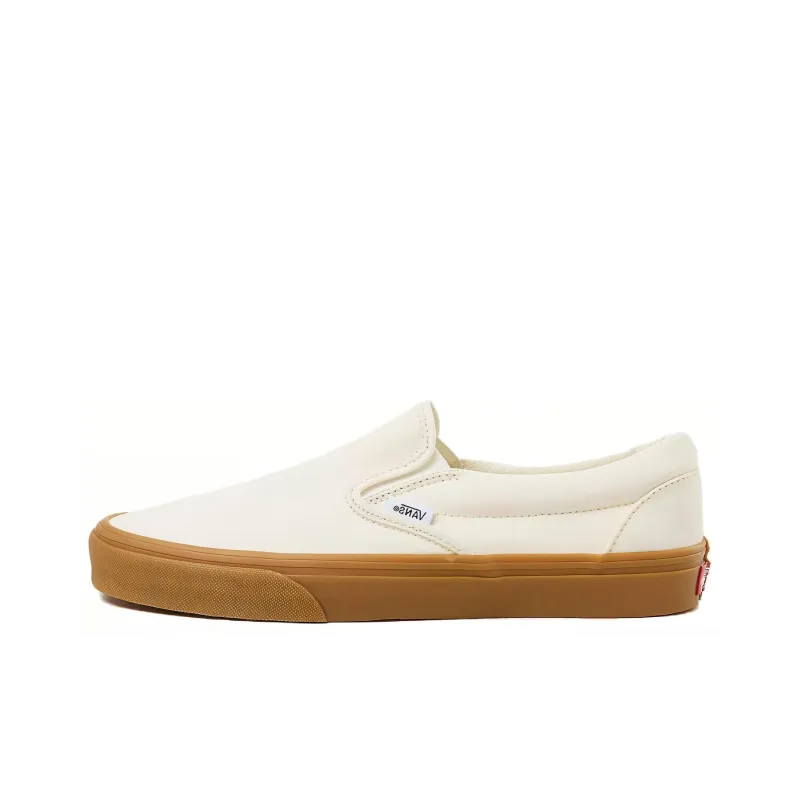 Vans Slip on Anti Slip Wear Resistant Low Top Skateboard Shoes Unisex Beige White Brown-0