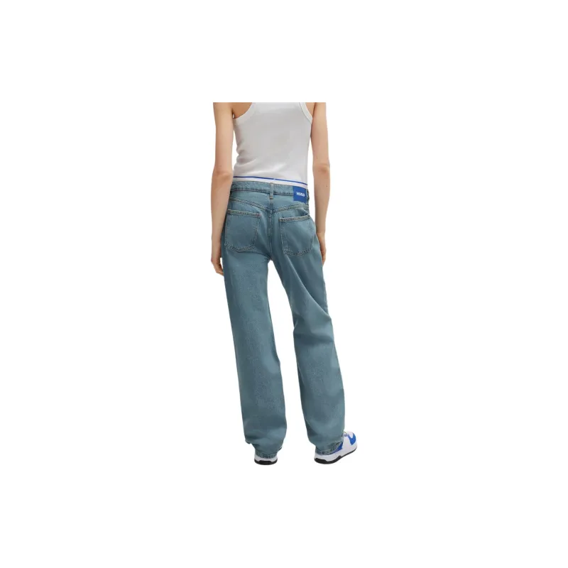 HUGO BOSS Straight-Fit Jeans In Aqua Denim With Ripped Knees Jeans Women's Light Blue-3