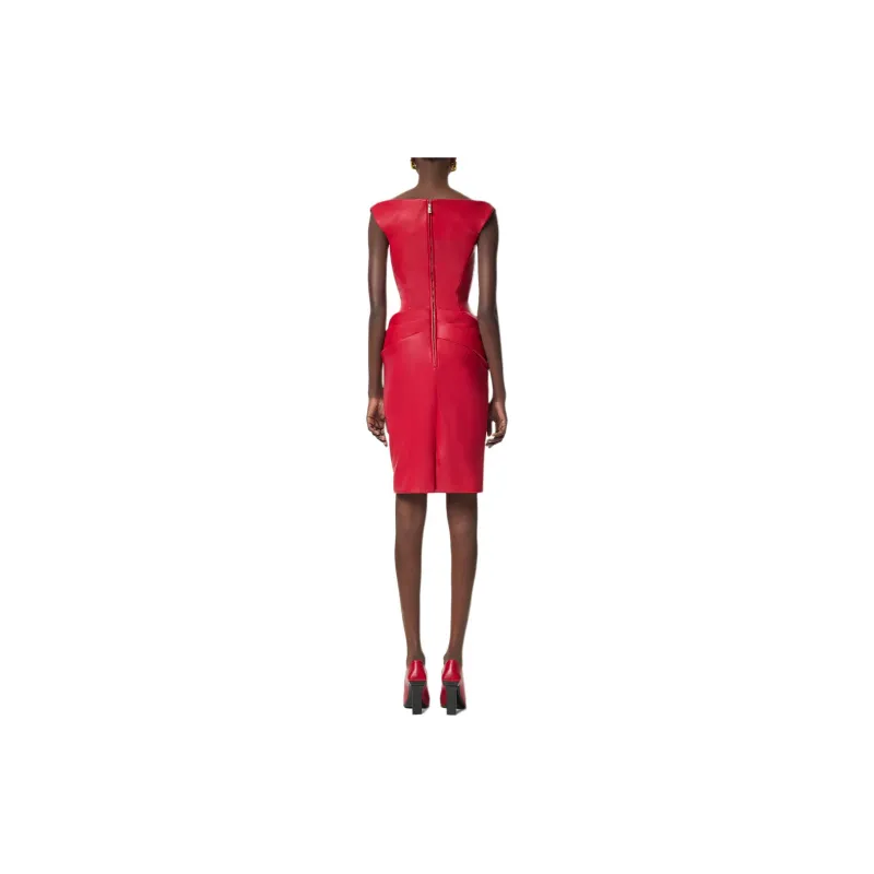 VERSACE Corset Draped Leather Midi Dress-3