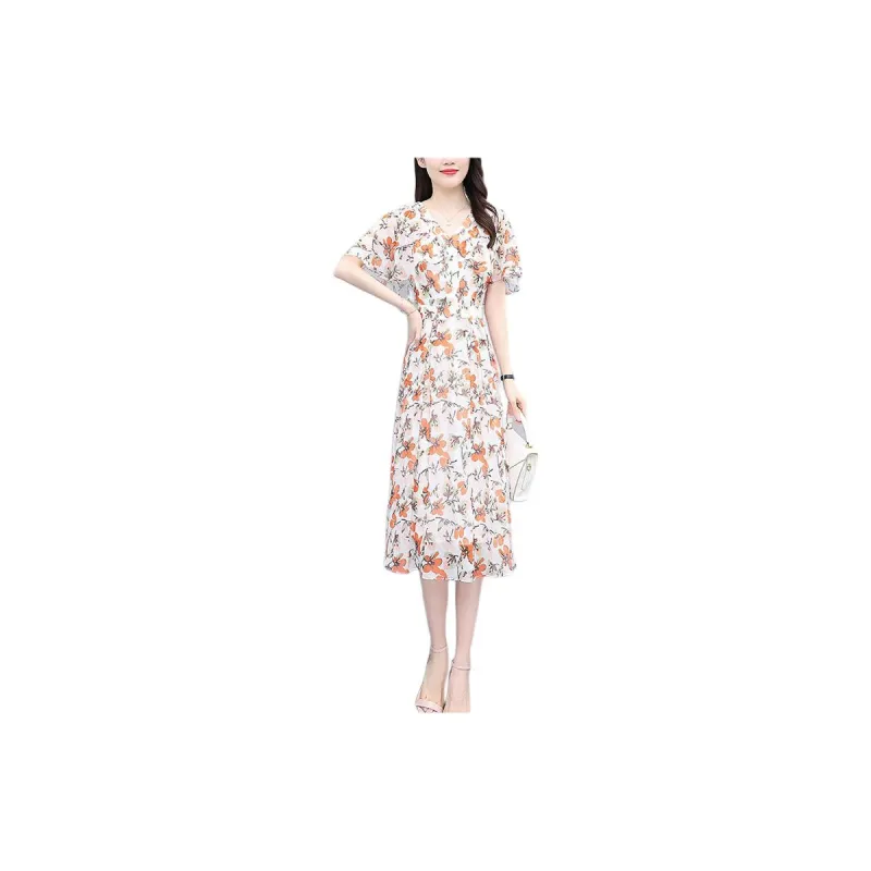 Hang Yi Court Short Sleeved Dress Women's Orange Blossom-1