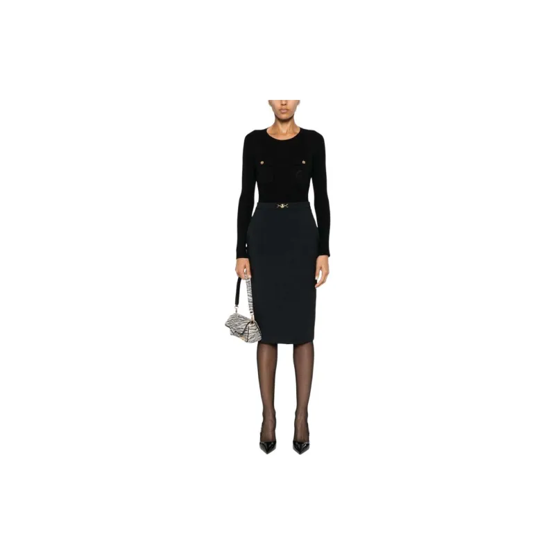 Elisabetta Franchi Stretch Crêpe Horsebit Midi Skirt-1