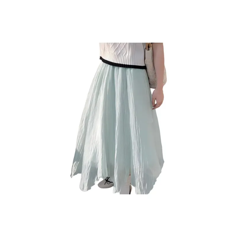 ETSE Casual Long Skirts Women's Aqua Green-2