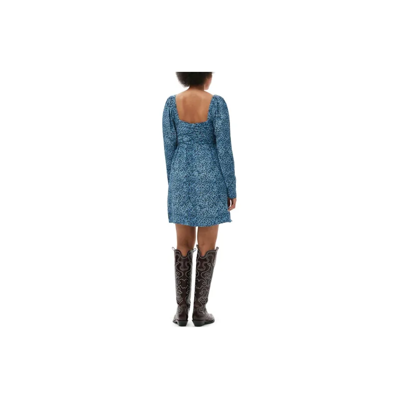 GANNI Printed Square Neck Crepe Mini Dress-6
