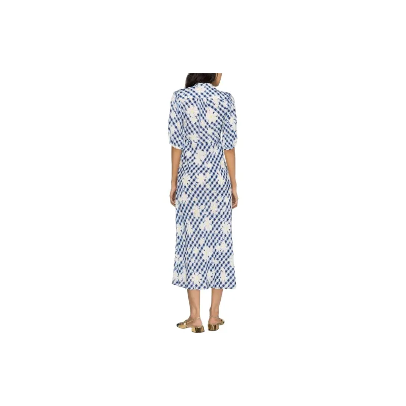 Rixo Short-Sleeved Dresses Women's Blue With White Lettering-1