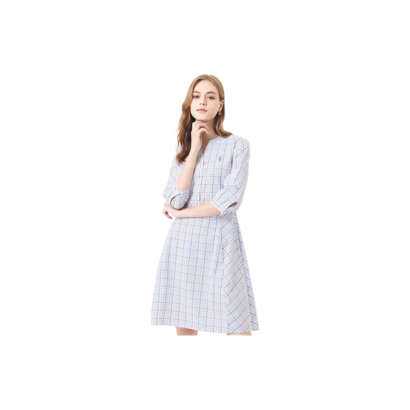 Hush Puppies Long Sleeved Dresses Women's Blue White-4