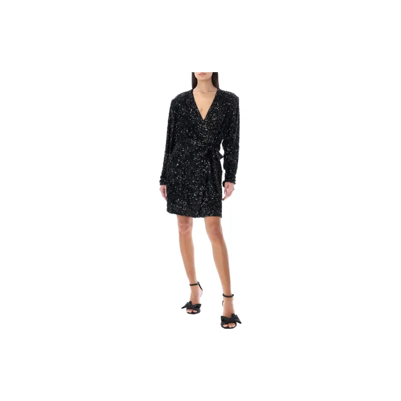 Rotate Birger Christensen Sequin embellished Wrap Minidress-1