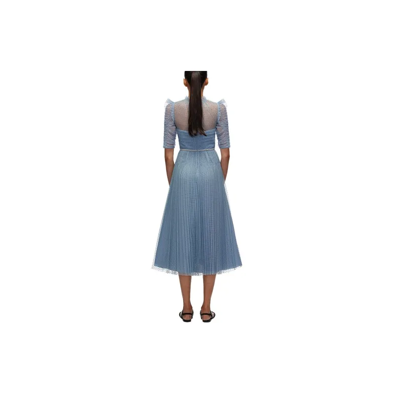Self portrait Short Sleeved Dress Women's Haze Blue-4