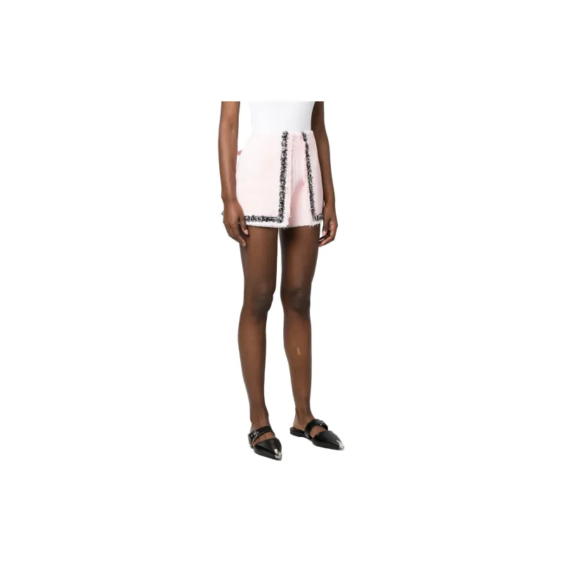 MSGM High Waist Frayed Edge Tweed Mini Shorts-3