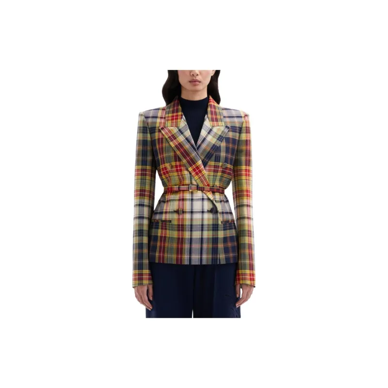 Oscar De La Renta Checked Double-breasted Blazer-5