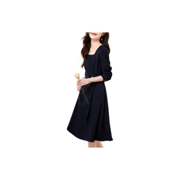 Mo Han Yi Mei Long-Sleeved Dresses Women's Navy Blue