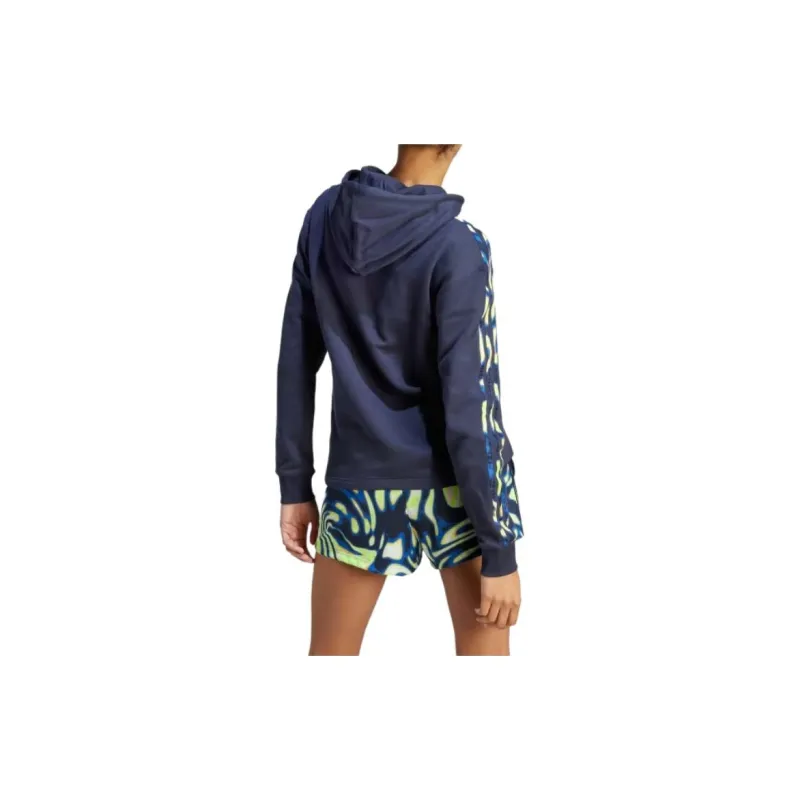 Adidas Vibrant Print 3-Stripes Hoodie Sweatshirt Women's Navy Blue-2