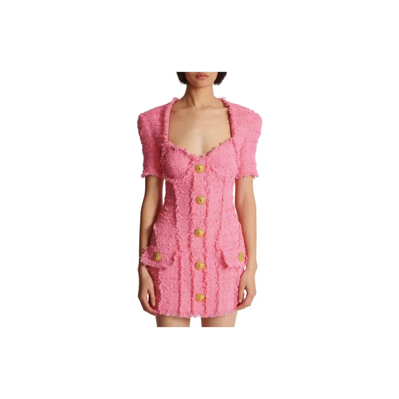 BALMAIN Button embellished Tweed Minidress-5