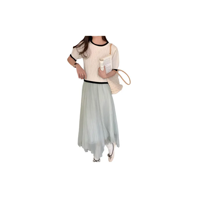 ETSE Casual Long Skirts Women's Aqua Green-3