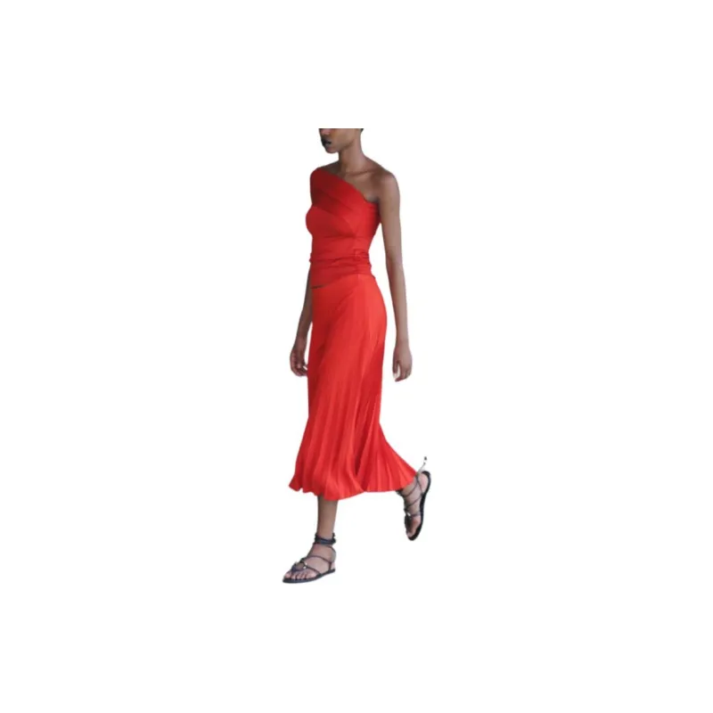 ZARA Casual Long Skirts Women's Brick Red-3