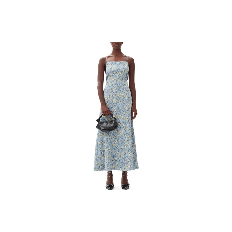 GANNI FW24 Slip Dresses Women's Gray Blue-1