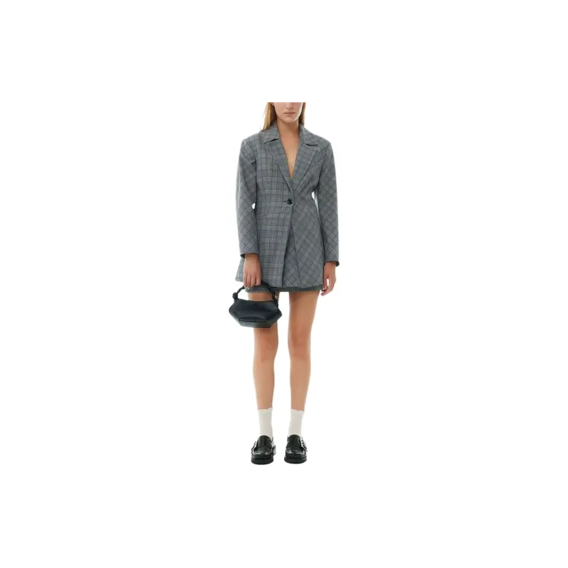 GANNI Check Mix Single breasted Blazer-2