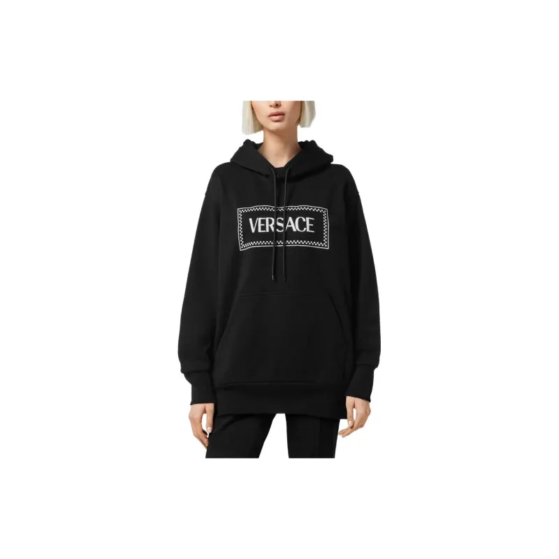 VERSACE Embroidered Logo Hoodie 'Black/White'-2