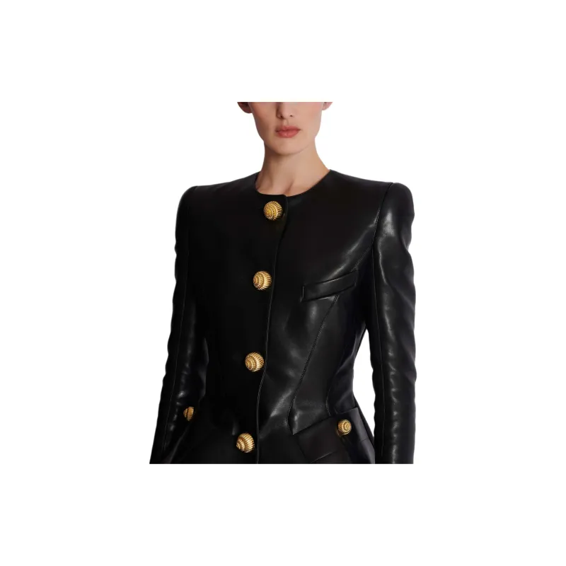 BALMAIN Leather Peplum Jacket-5