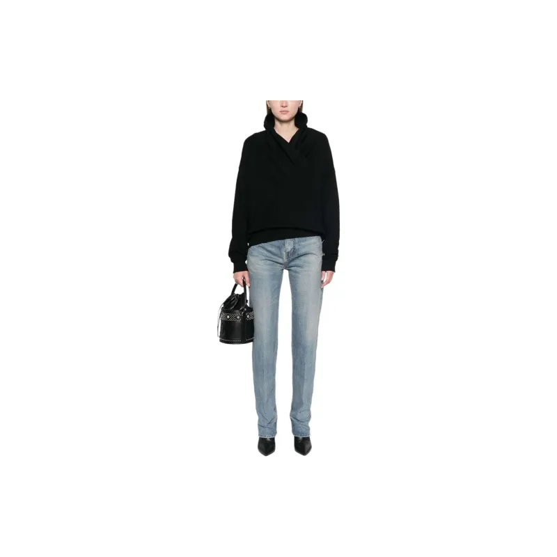 SAINT LAURENT V Neck Drop Shoulder Hoodie-1