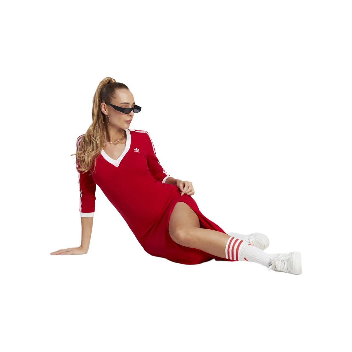 adidas 3 stripe dress red