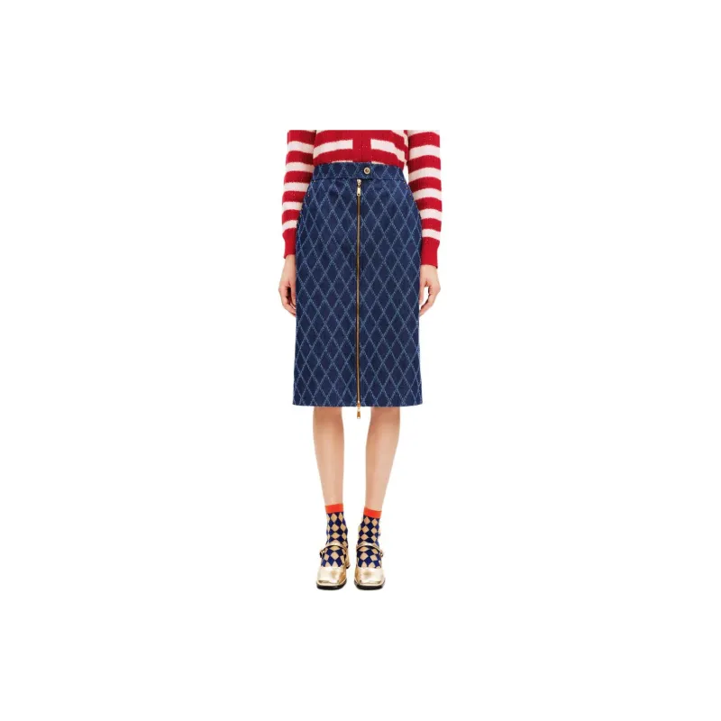 PSALTER Denim Long Skirt Women's Navy Blue-1