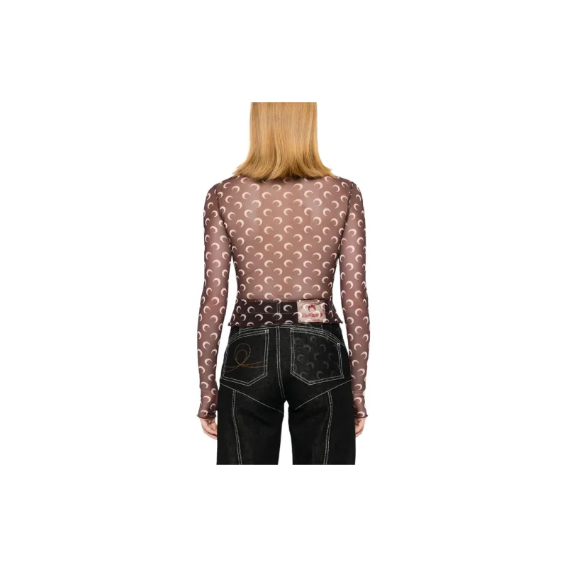 Marine Serre Mesh Monogrammed Crewneck Cropped Top-1
