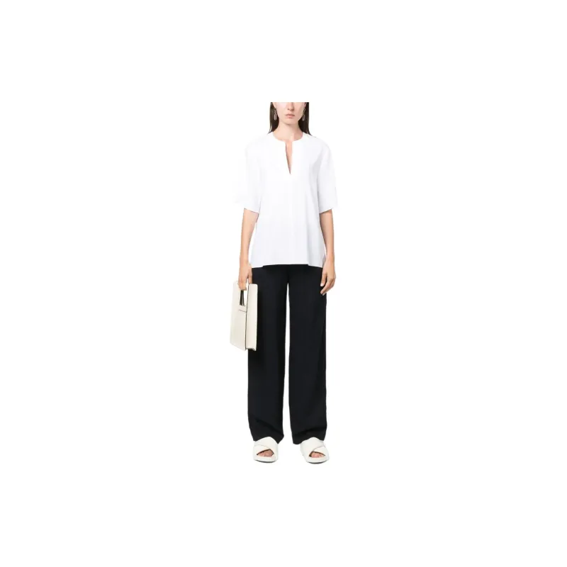VINCE Split neck Short sleeved Blouse-1