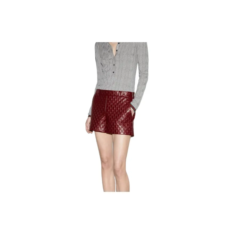 GUCCI Embossed Leather Shorts 'Rosso Ancora'-4