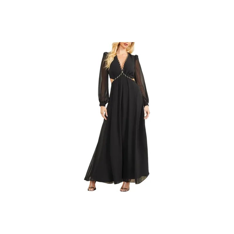 GUESS Ursula Mesh Gown Long-Sleeved Dresses Women's Black-3