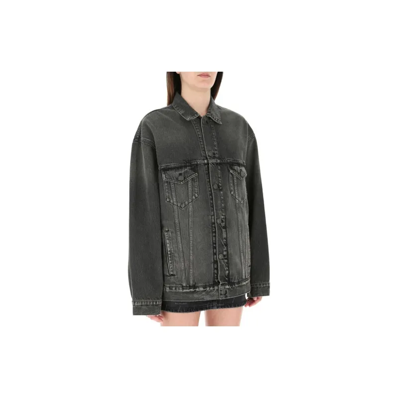 Balenciaga Denim Jacket Loose Fit Style Women's Dark Gray-3