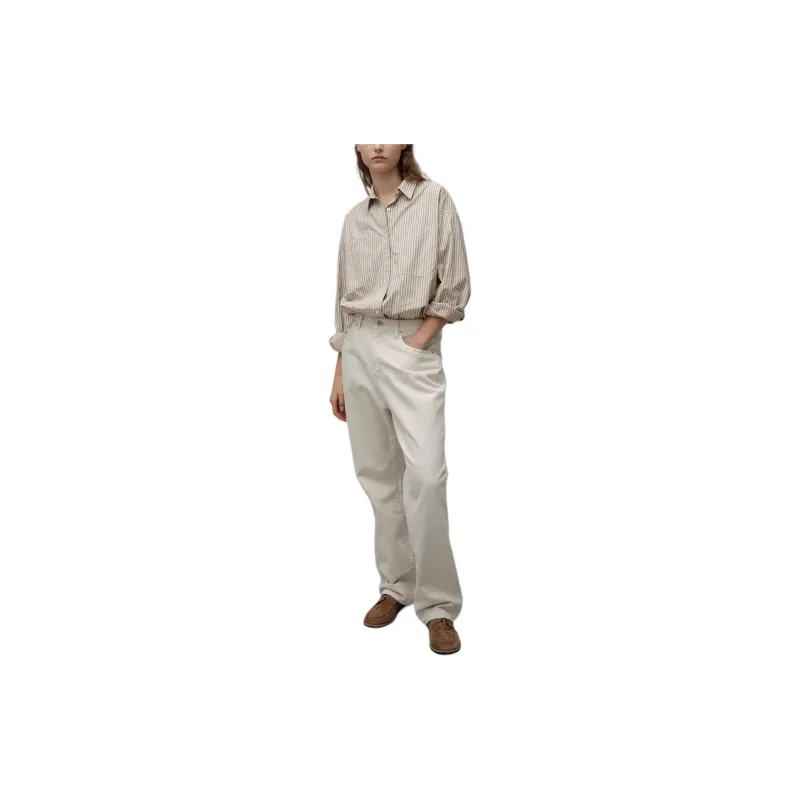 NOTHING WRITTEN Toro Oversized Stripe Shirt Shirt Women's Beige/Beige-2