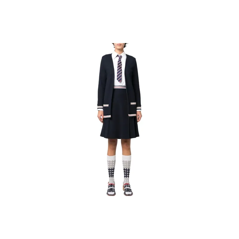 THOM BROWNE Rwb Striped Ribbed Long Sleevd Cardigan-1
