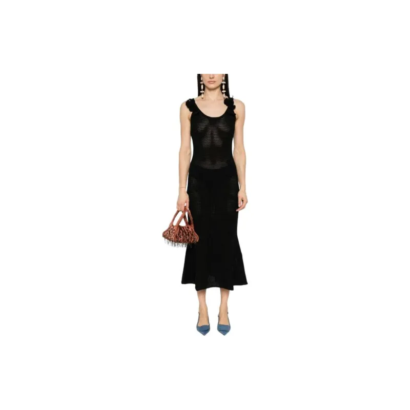 Self portrait Floral appliqué Open knit Dress-2