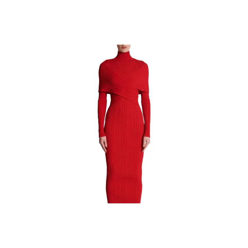 BALMAIN Pleated Knit Dress-4