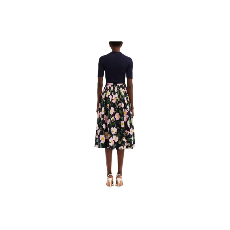 OSCAR DE LA RENTA Painted Poppies-print V-neck Midi Dress-1