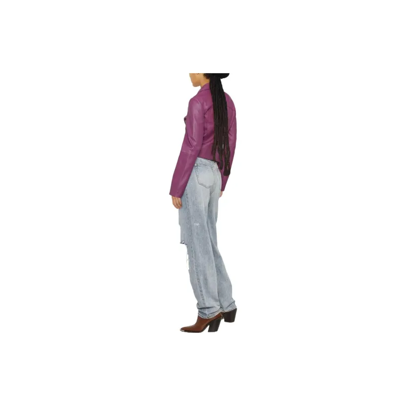PINKO Leather Jackets Women's Purple-3