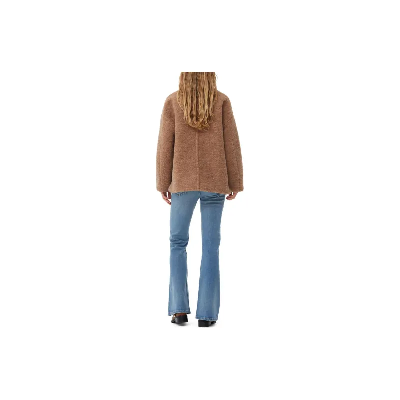 GANNI Brown Boucle Wool Shoulder Jacket Jackets Coats Women's Brown-3