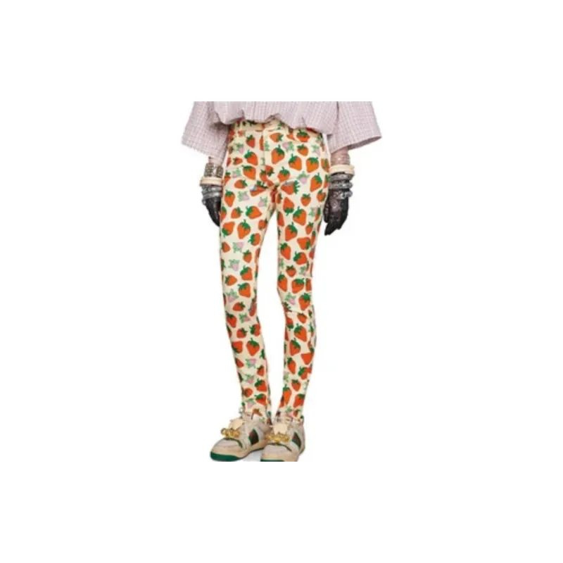 GUCCI Strawberry Cotton Skinny Pant Ivory/Yellow-3