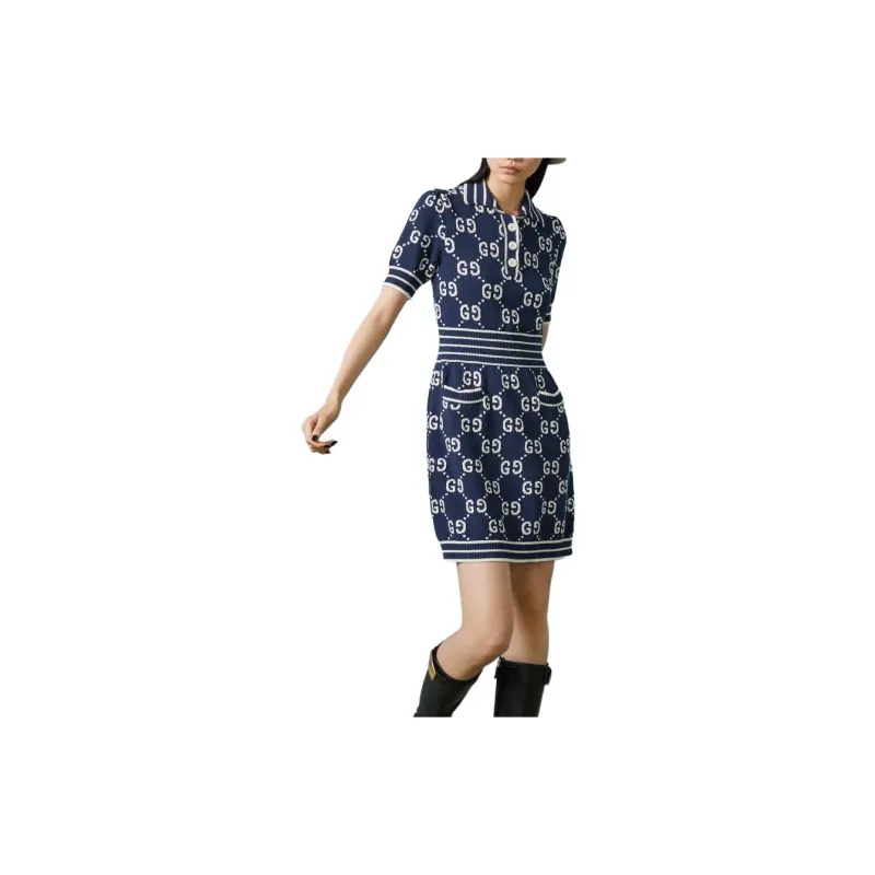 GUCCI Short-Sleeved Dresses Women's Dark Blue-3