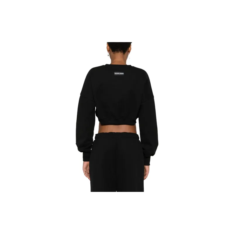 Marine Serre Logo Embroidered Crewneck Cropped Sweatshirt-2