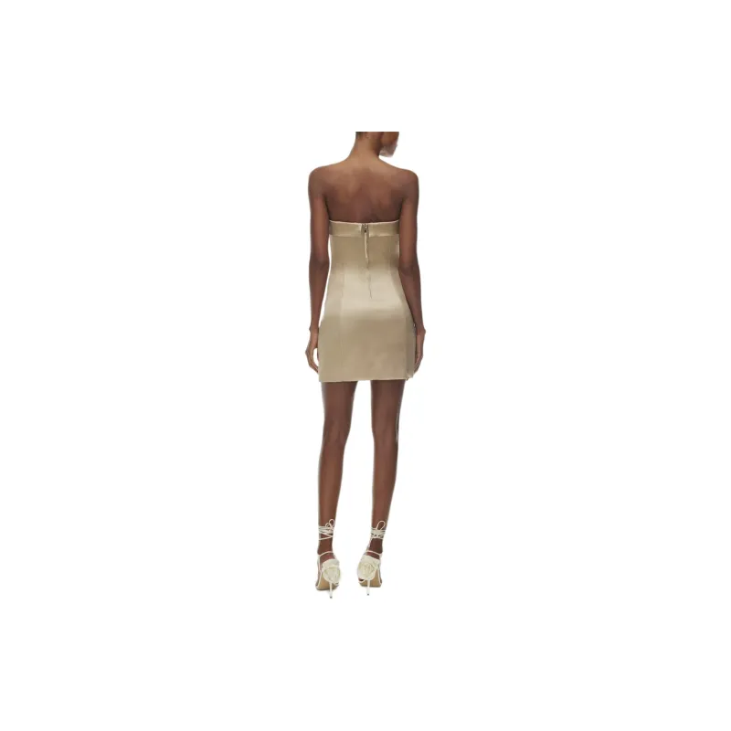 ARITZIA Ten Shimmer Satin Tube Dress Sleeveless Dress Women's Humus Beige-2