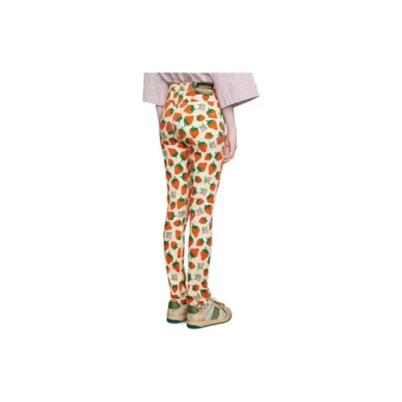 GUCCI Strawberry Cotton Skinny Pant Ivory/Yellow-1
