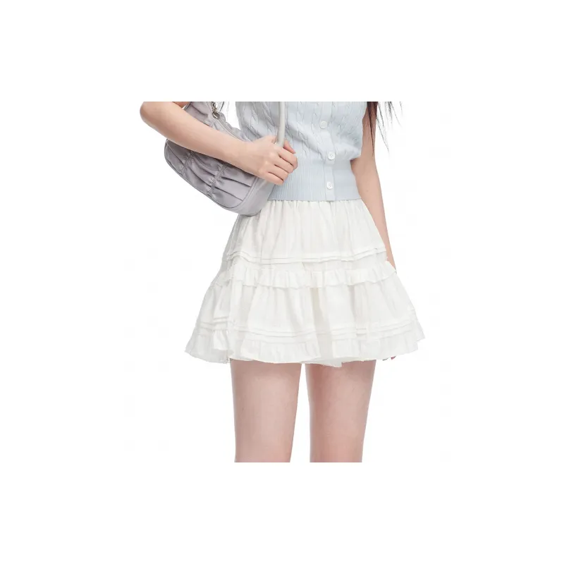 NTOT Casual Short Skirts Women's White-4